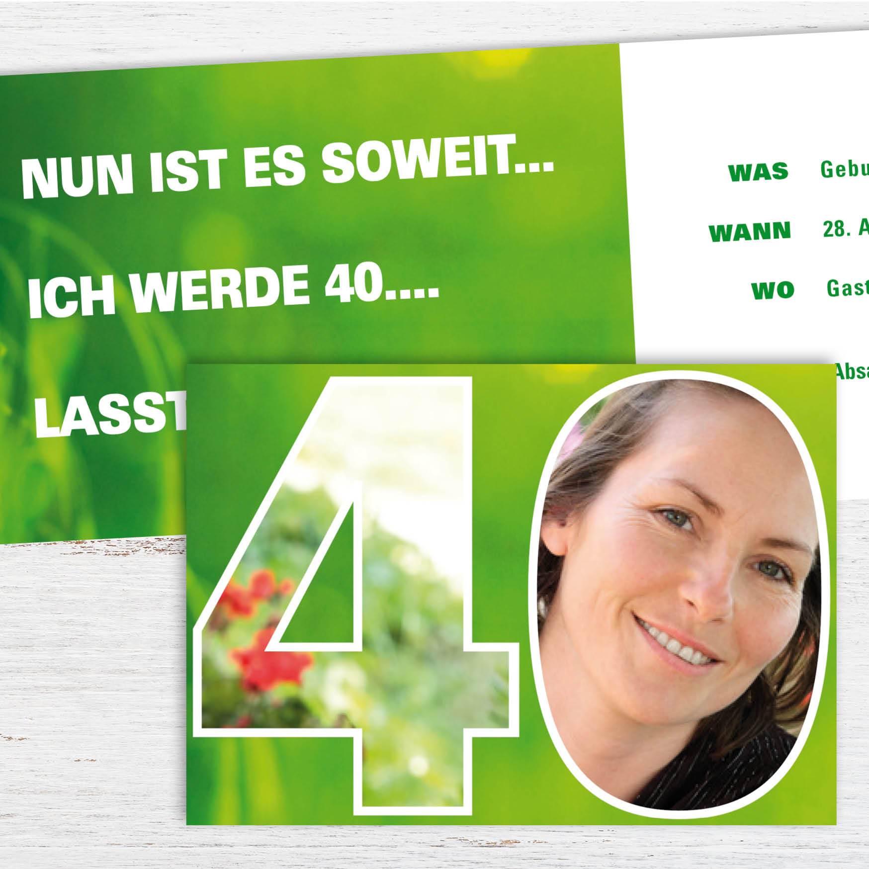 Einladung zum 40. Geburtstag: Zahl 40 mit Foto - Individuelle Einladung